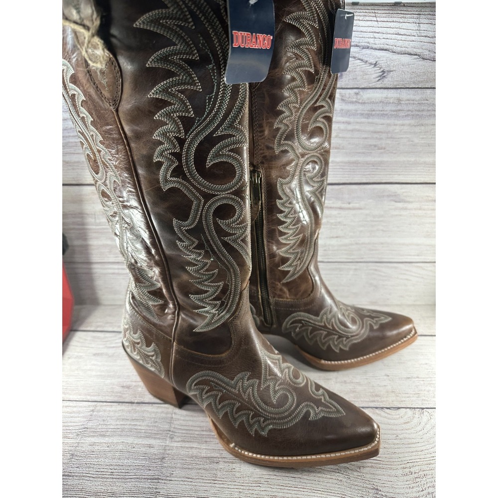 Durango Women's Mahogany Crush Tall Western Snip Toe Leather Boots Size 9 M